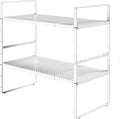 Expandable Cabinet Shelf Organizers, Kitchen Small Stand Rack Organization for Countertop Cupborad Pantry, White 2 Pack