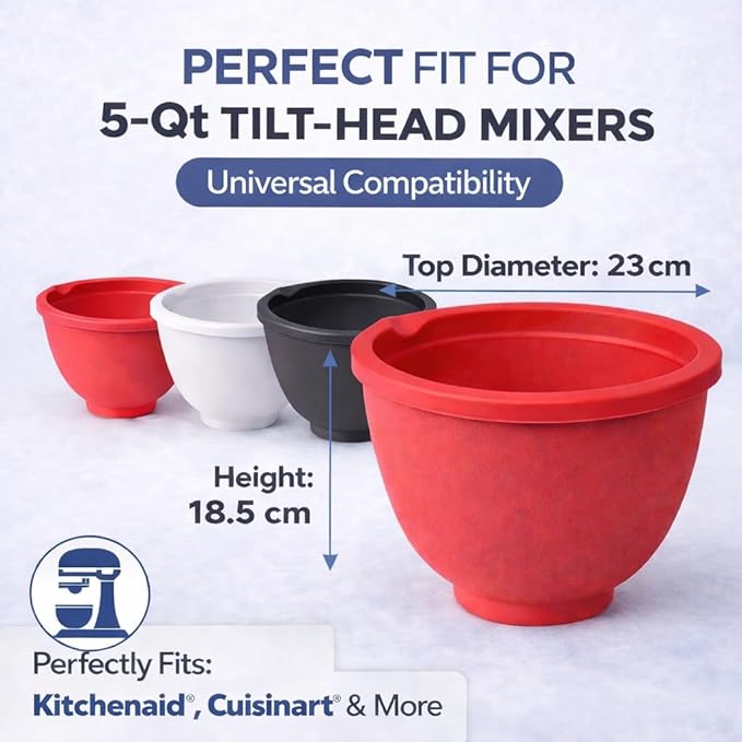 Silicone Mixing Bowl Liners for 5-Qt Tilt-Head Stand Mixers, Extra-Thick Non-Stick Silicone Bowl Inserts with Airtight Lids, BPA-Free Dough, Batter & Food Storage Liners, Set of 3