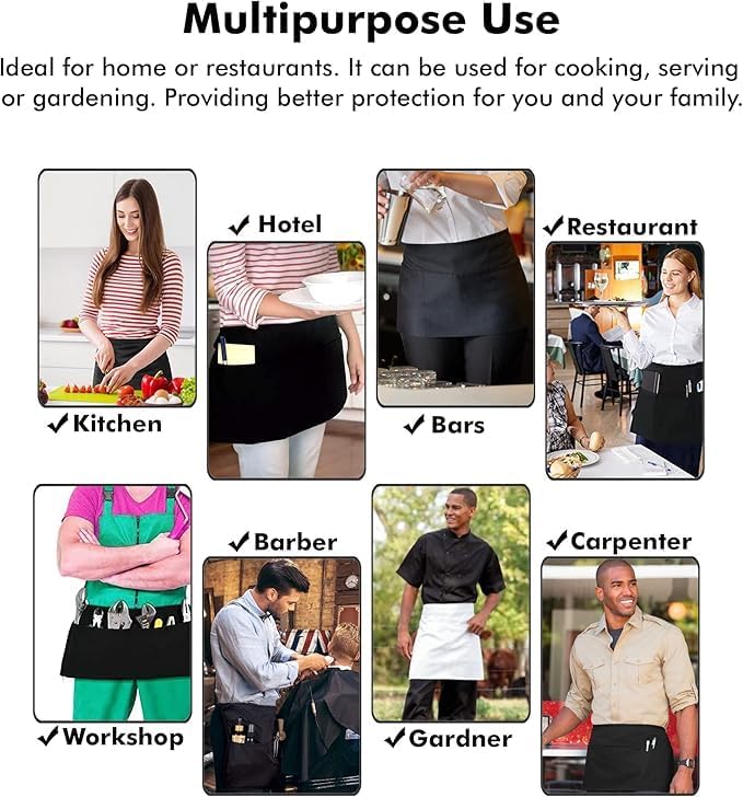 Dreamology 12 Pack Server Aprons with 3 Pockets,Black Server Apron,Waitress Apron,Waist Aprons with Pockets,Server apron,Waiter Aprons,Serving Apron Women,Waist Aprons,Black Aprons Bulk