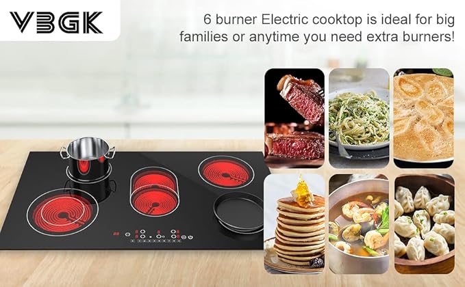 VBGK Electric cooktop 36 inch,Electric Stove burner,Built-in and Countertop Stove Top, LED Touch Screen,9 Heating Level, Timer & Kid Safety Lock, Touch Control,240V 8600W Cooktop
