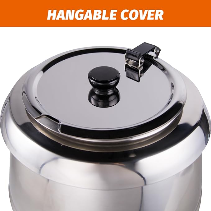 11Qt Commercial Soup Warmer, 400W Buffet Food Warmer Soup Kettle with Hinged Lid & Detachable Pot, Temperature Control (105-195°F) for Soups, Chili, Stew, Nacho Cheese - Silver
