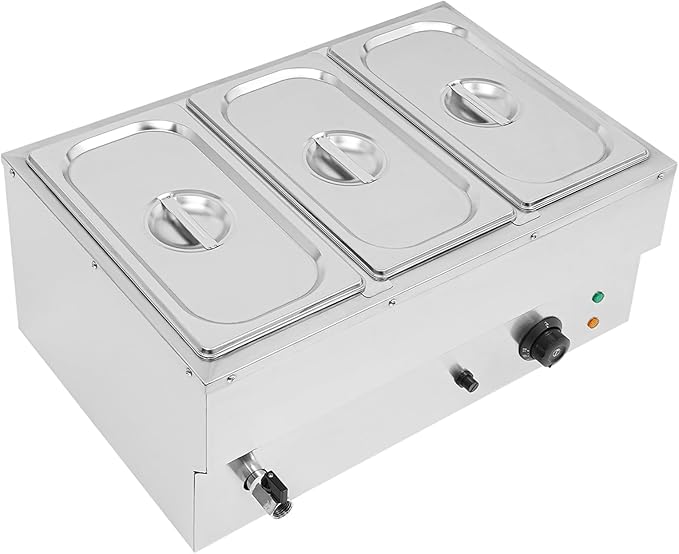 DYNAMI 110V Commercial Buffet Food Warmer,Large 3 Pan Stainless Steel Electric Countertop Steam Table with Intelligent Thermostat Design,for Parties Buffet Catering