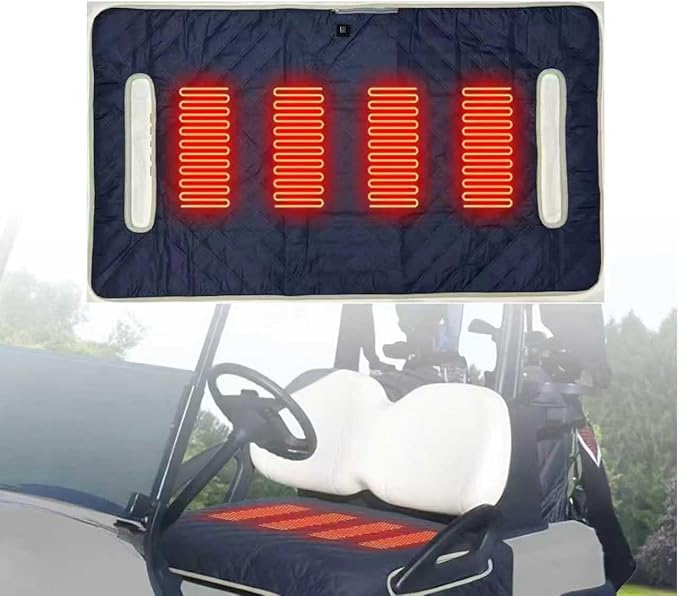 Universal Heated Golf Cart Seat Cover - Waterproof Golf Cart Heater Accessory w/ 4-Zone Warmth, 3 Heat Levels, USB/Type-C & 12V Plug for EZGO/Yamaha/Club Car (Navy Blue)