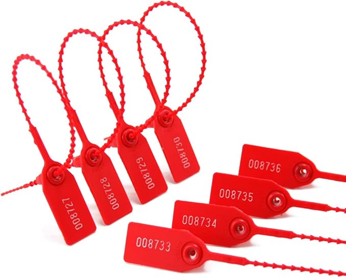 Security Seal, Numbered Zip Ties for Fire Extinguisher Pull Tite Tamper Proof Tags Self Locking Plastic Label 250mm Pack of 1000 (Red)