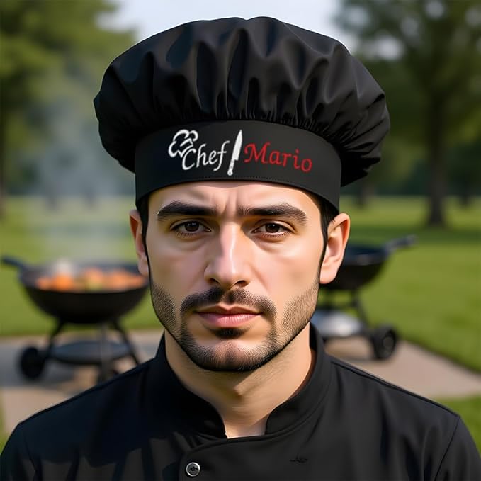 The Apron Place Adjustable Professional Chef Hats, Multiple Personalized Embroidered Designs to Choose from, Made in The USA