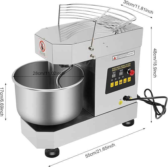 Commercial Food Mixer, 750W Dough Kneading Machine with Food-grade Stainless Steel Bowl, 10.5Qt Capacity, 100/200r/min, Dough Mixer Machine for Restaurant Bakeries Pizzeria