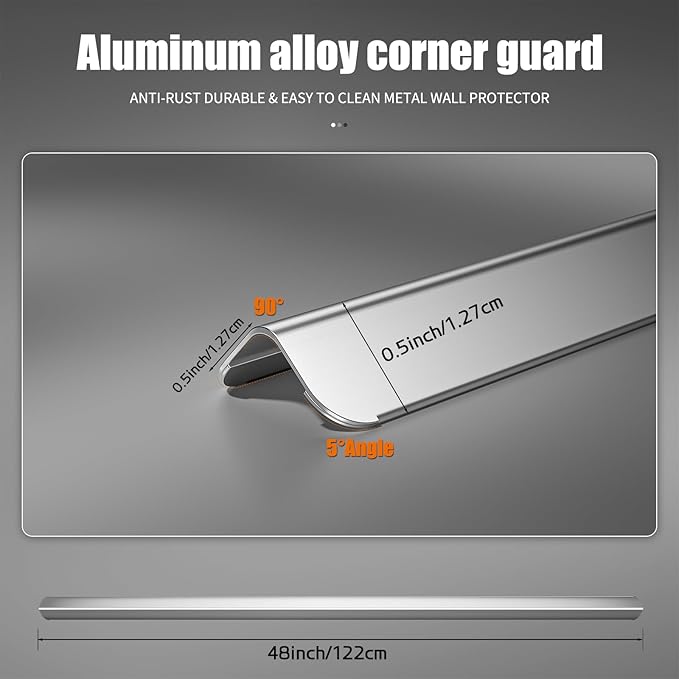 0.5x0.5x48 Inches 304 Stainless Steel Wall Corner Guards (10-Pack) Heavy Duty Rounded Corner Protector, Smooth Folded Edge Design for Wall Protection Stainless Steel Slab
