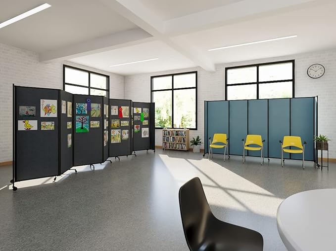 Versare Straightwall Sliding Portable Wall Partition | Freestanding Office Dividers | Locking Wheels | Temporary Room Separator | 11'3'' Wide x 7'6'' Tall Latte Fabric Panels