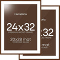 Homeforia Brown Picture Frame 24x32, High End Dark Oak 24x32 Large Wooden Poster Frame with Mat 20x28, 24 x 32 Walnut Wood Frame Matted to 20 x 28, 32x24 Thin Frame, Tempered Glass, Wall Kit, Set of 2