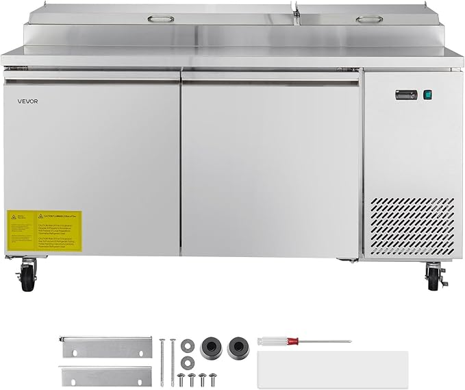 VEVOR 67"W Commercial Refrigerator, Pizza Prep Refrigerated Table, 19.3" Ultra Wide Countertop Food Prep Fridge, 20.3 Cu.Ft Single Door Salad Prep Fridge, 9 Pans Pizza Make Worktop with Cutting Board