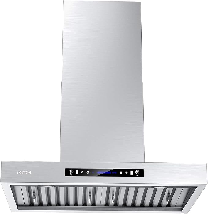IKTCH 36-Inch Wall Mount Range Hood, 900 CFM Ducted Vent Hood with 4-Speed Fan, Gesture Sensing & Touch Control, Stainless Steel Kitchen Chimney Vent with Adjustable LED Lights