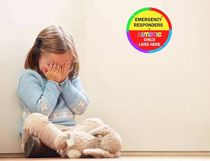 Autism Awareness Home Safety Sticker 6" x 6" Autistic Child Lives Here Vinyl Labels Emergency Responders Special Needs Warning Sign for Home House Window Door 2pcs