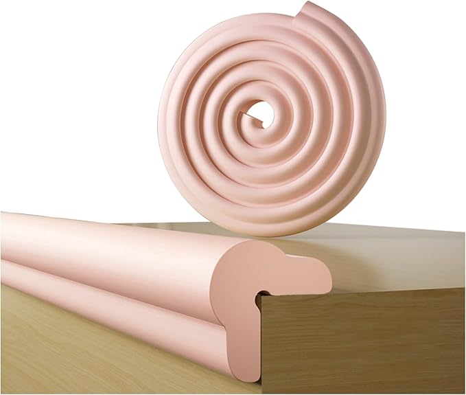 Foam Table Edge and Corner Guards for Baby,(6.5ft Edge 4Corners),Baby Proofing Soft Corner Protectors,Furniture and Tables Child Baby Proof Bumpers, Pre-Taped Corner Cushions (Pink)