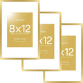 Homeforia 8x12 Picture Frame Gold, High End Metal 8 x 12 Poster Frames with Mat 6 by 8 for Photo, 12x8 Frame Matted to 6x8 inch Print, 8by12 Wall or Tabletop Frames, Tempered Glass, Wall Kit, Set of 3