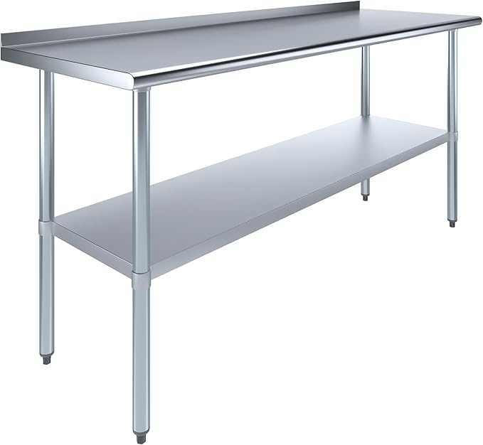 AmGood Stainless Steel Work Table with 1.5" Backsplash | Metal Kitchen Food Prep Table | NSF (72" Long x 24" Deep)