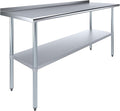 AmGood Stainless Steel Work Table with 1.5" Backsplash | Metal Kitchen Food Prep Table | NSF (72" Long x 24" Deep)