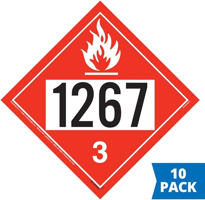 1267 Placard, Class 3 Flammable Liquid 10-pk. - 10.75" x 10.75" Laminated Plastic for Temporary Applications, DOT Hazmat Compliant, J. J. Keller & Associates, Inc.