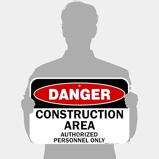 Danger Construction Area Sign, Authorized Personnel Only Sign, 12x18 Inches, 55 mil Thick HDPE (high Density polyethylene), Made in USA