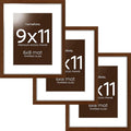 Homeforia 9x11 Picture Frame Brown, High End Dark Oak 9 x 11 Walnut Wooden Frames with Mat 6 by 8 Photo, 11x9 Wood Frame Matted to 6x8 Print, Wall or Tabletop Frame, Tempered Glass, Wall Kit, Set of 3