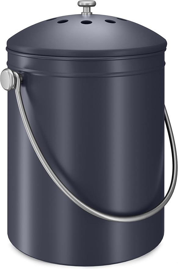 Utopia Kitchen Compost Bin for Kitchen Countertop, 1.3 Gallon Compost Bucket for Kitchen with Lid, Includes 1 Spare Charcoal Filter (Grey)