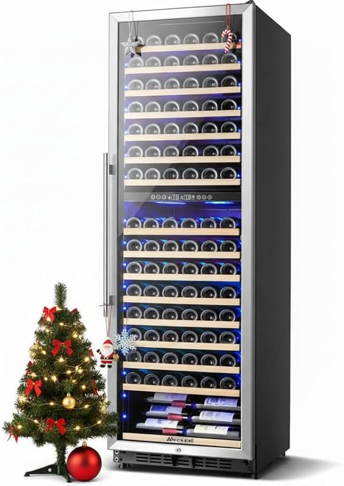 AAOBOSI Wine Cooler Refridgerator 24 Inch, 176 Bottles Dual Zone Wine Fridge with Double-Layer Tempered Glass Door and Temperature Memory Fuction,Built-in or Freestanding.