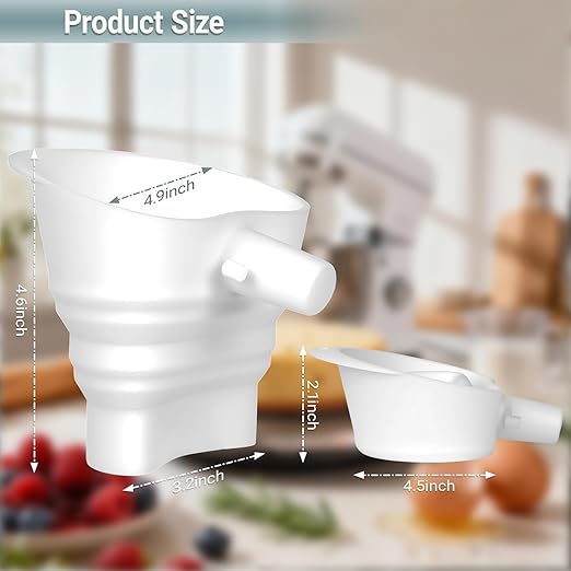 Foldable Flour Funnel for KitchenAid 4.5-5 Qt Tilt Head Stand Mixers, Silicone Funnel Stand Mixer Attachment Dishwasher-Safe