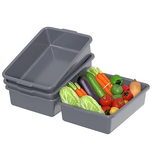 13 L Plastic Bus Tub, Small Commercial Bus Tubs, Gray, 4 Packs