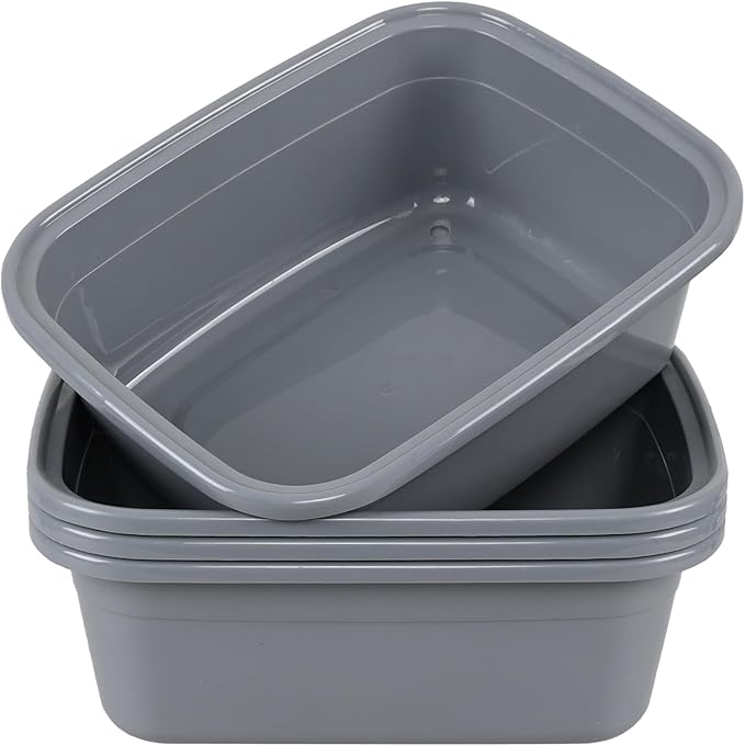 Gloreen 4-Pack 14 Quart Plastic Wash Basins, Rectangular Dishpan Wash Tub, Grey