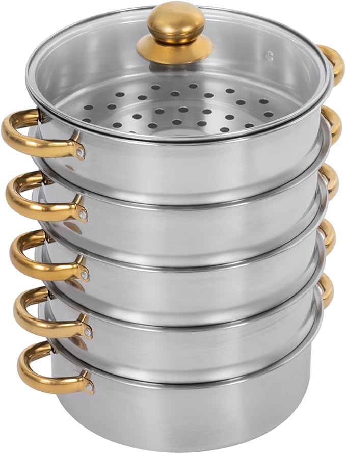 Stainless Steel Steamer Pot, 11.8-Inch Steamer for Cooking, 5-Tier Food Steam Pots with Lid for Cooking Vegetables, Seafood, Soups, Stews, Dumplings and Pasta
