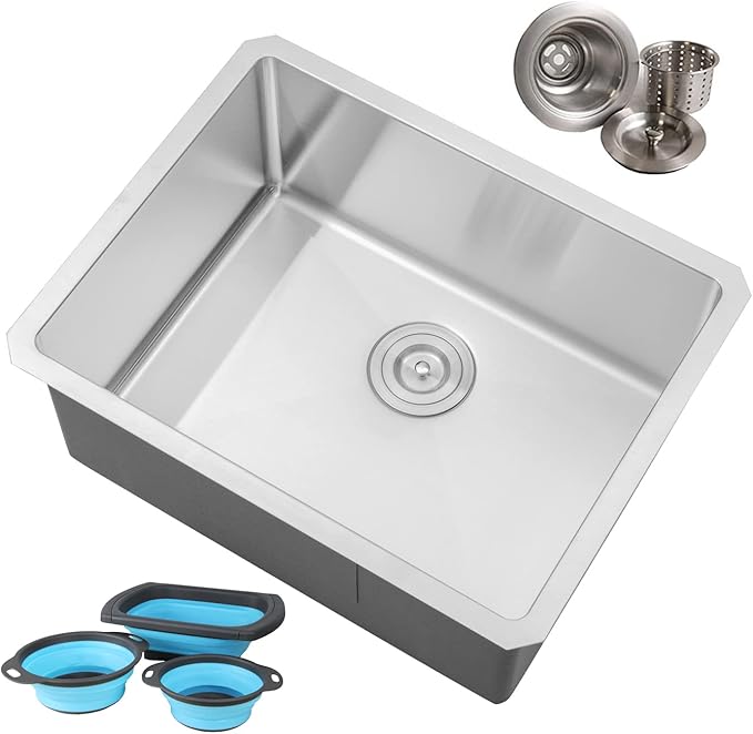 23 in. x 18 in. x 10 in. 16-Gauge Stainless Steel Undermount Single Bowl Kitchen Sink with Collapsible Colander Set and Strainer