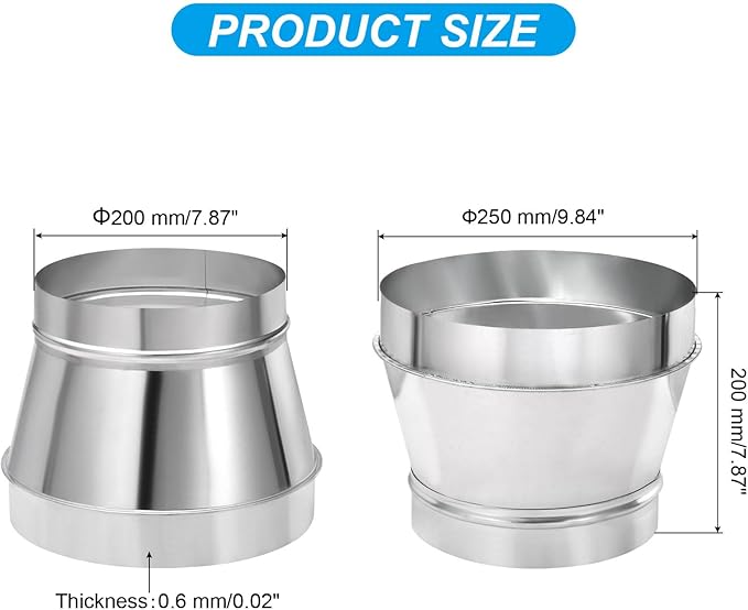 PATIKIL 10 Inch to 8 Inch Round Duct Reducer Increaser Connector, Galvanized Steel Air Duct Adapter Pipe Fitting for Bathroom Kitchen Inline Ventilation Systems, Silver Tone