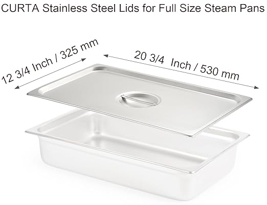 CURTA 6-Pack Full Size Steam Table Pan Covers with Handle, NSF Certified 18/8 Stainless Steel Hotel Pan Lids for Catering, Buffet, Restaurant, Commercial Kitchen, Dishwasher Safe