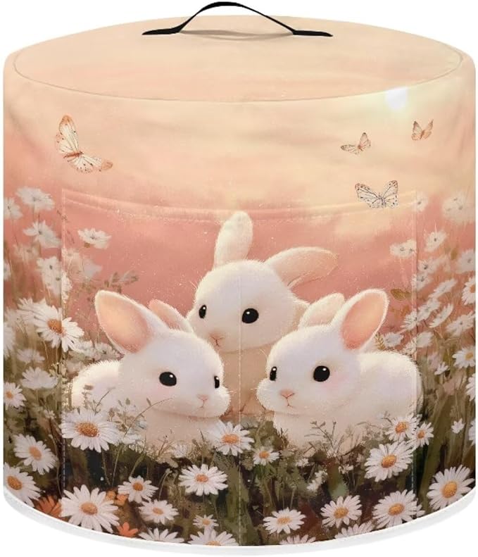 Xoenoiee Rabbit Butterfly Daisy Print Kitchen Appliance Dust Cover with Pockets, Electric Pressure Cooker Cover Compatible with Crock Pot for Easter Decor, Rice Cooker Covers, for 3 Qt