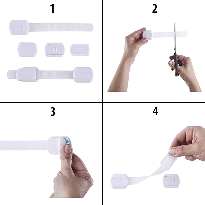 Child Safety Cabinet Locks (2 Pack) – Adjustable Baby Proofing Strap Latches with Strong 3M Adhesive – No Drill Childproof Locks for Drawers, Cabinets, Fridge, Door, Closet, Grey