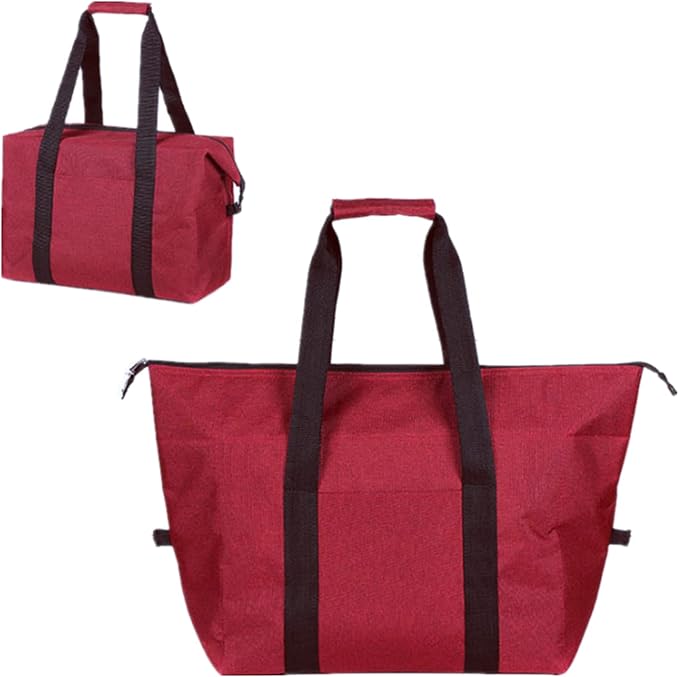 Insulated Grocery Thermal Tote Bags for Frozen Cold Hot Foods, Reusable Insulation Zippered Bag for Shopping, Travel, Picnic or Lunch, Red