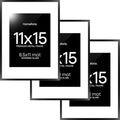 Homeforia Black 11x15 Picture Frame, High End Metal 11x15 Poster Frames with Mat 8.5x11, 11 x 15 Black Frames Matted to 8.5 x 11 inch Photo, 11 by 15 Hanging Frames, Tempered Glass, Wall Kit, Set of 3