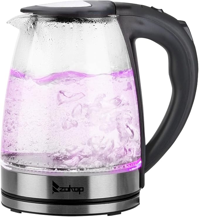 Electric Kettle, 1.8L Glass Teapot with Removable Tea Infuser - No Plastic Contact, 7-Color LED Light & Mesh Filter, 1200W Fast Boiling for Tea, Coffee, Hot Cereal (110V, Black)