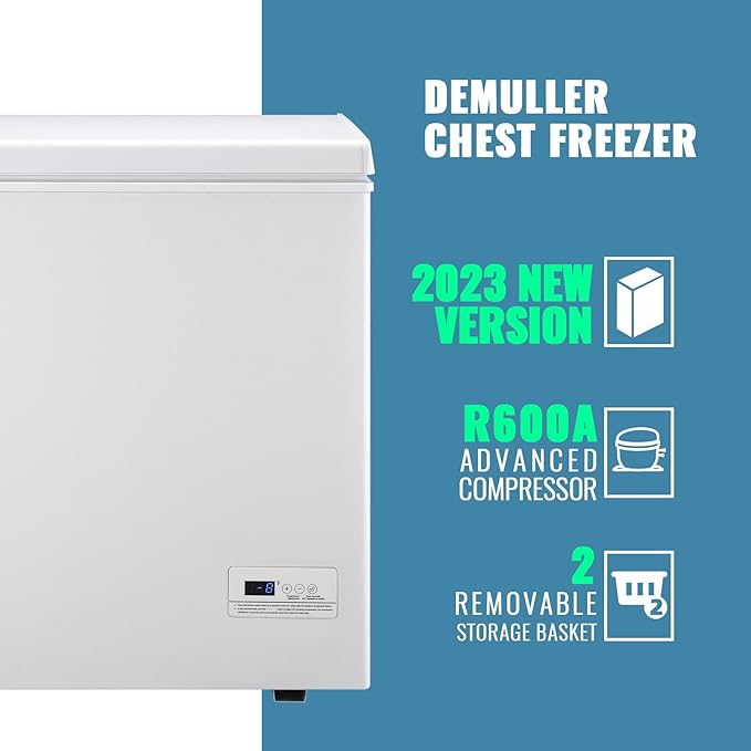 Chest Freezer Small Deep Freeezer with 2 Removable Baskets, Compact Freezer with Digital Control Panel accurate to 1 ℉, Mini Freezer for Homes Garages Basements White