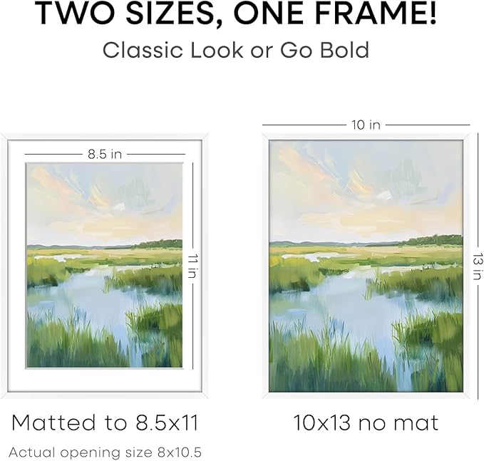 Homeforia 10x13 Picture Frame White, High End Metal 10x13 Poster Frames with Mat for 8.5x11, 10 x 13 White Frames Matted to 8.5 x 11 inch Photo, 10by13 Hanging Frames, Tempered Glass, Wall Kit, Set of 1
