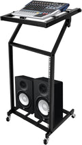 DJ Mixer Stand, 2-Layer Audio Device Rack with 4 Wheels, Audio Studio Mixer Stand for Homes Offices Stage Concert Studio Equipment Rolling Stage Cart (16U)