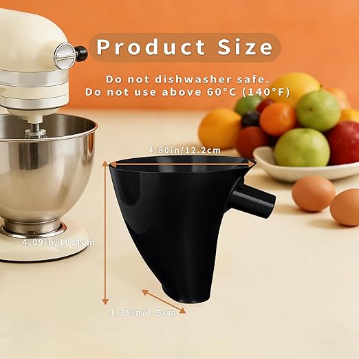 Flour Funnel for Kitchen Aid Mixer, Mess-Free Pouring Flour Funnel for Stand Mixer, Fits Artisan KSM150 5 Quart Tilt-Head for Egg Liquid and Both Flour, Durable Baking Kitchen Accessories (Black)