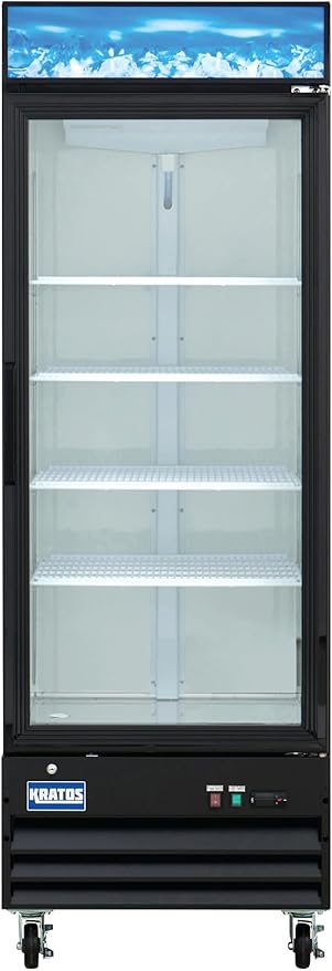 Kratos Commercial One Door Merchandising Refrigerator, Swing Glass Door Black Mobile Display Refrigerator for Markets and C Stores, 28" Wide, LED Lighting, 115V (32M-03A)