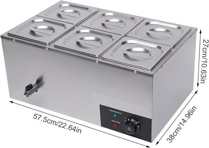 Commercial Bain Marie Food Warmer, 600W 6-Pan Electric Bain Marie Buffet Countertop Food Warmer, 19Qt Portable Steam Table Buffet Warmer 86-185℉ Temp Range for Catering, Restaurant, Hotel