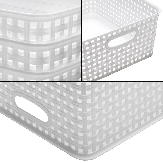 Plastic Storage Baskets for Organizing,11"X8.5"X4.7",Pack of 4 (White)