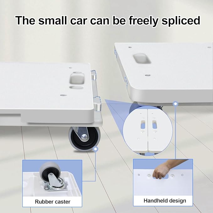 Furniture Dolly,Moving Dolly 4 Wheels Heavy Duty,16in-11in 500lbs Capacity,Furniture Movers Dollys with Wheels,4 Wheels Small Flat Dolly Cart, 2 Pack, White