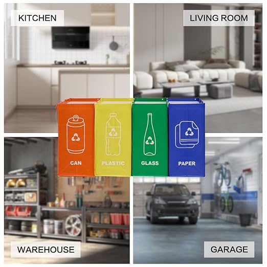 4 PCS Separate Recycling Waste Bin Bags,Reusable Waterproof Waste Baskets for Kitchen Office Home,Indoor Recycle Bins Waste Trash Sorting Organizer