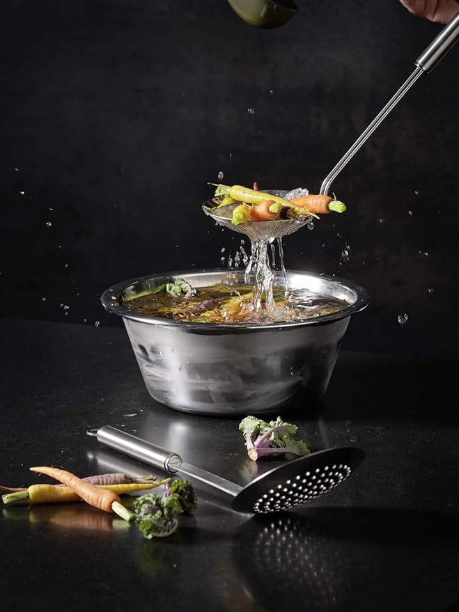 Rosle Stainless Steel Skimmer Ladle, Round Handle, 4.7-inch diameter,Silver,10652
