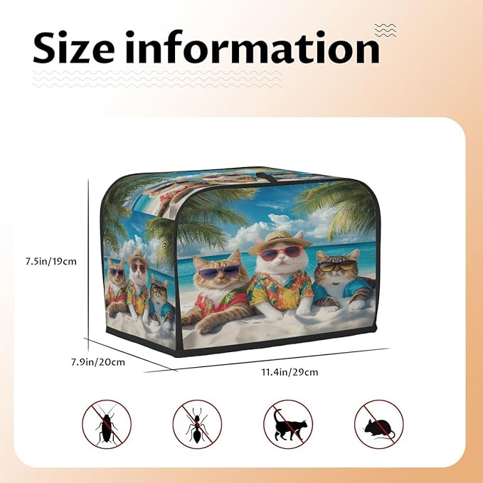 Toaster Cover 4 Slice, Beach Cat Anti Dust Protector for Bread Maker, Waterproof Kitchen Appliances Accessories