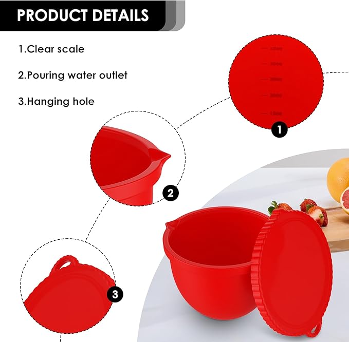 Silicone Bowl Liners for 5 QT KitchenAid Mixers, 3 Set Silicone Bowls with Lids,Quick Replacement, Multi-Occasion