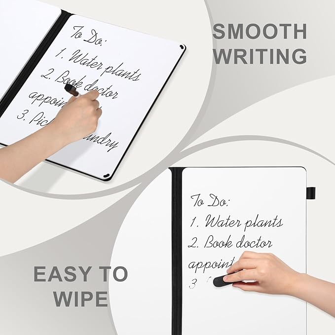 AGM Portable White Board Dry Erase Notebook, 12" x 9" Double Sided Folding Whiteboards with 3 Pens, Small Travel Dry Erase Board Skin-Friendly Material for Study, Meeting, Planning, Brown